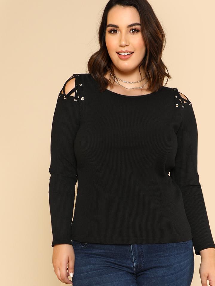 Shein Cutout Crisscross Shoulder Rib Knit T-shirt