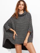 Shein Contrast Striped Turtleneck High Low Poncho Coat