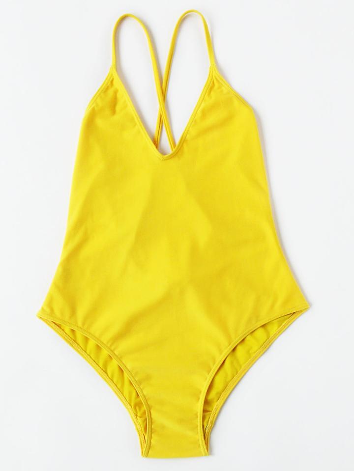 Shein Plunge Neckline Cross Back Swimsuit