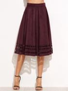 Shein Burgundy Suede Laser Cutout Midi Skirt