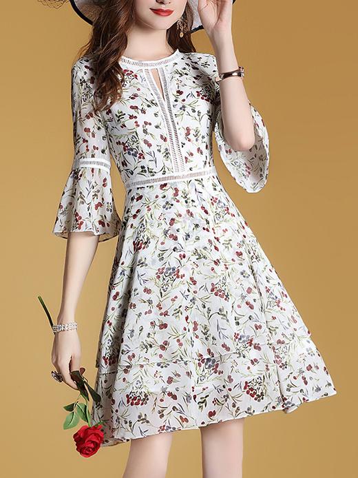 Shein Bell Sleeve Mesh Floral Dress