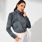 Shein Zip Front Mock-neck Teddy Jacket