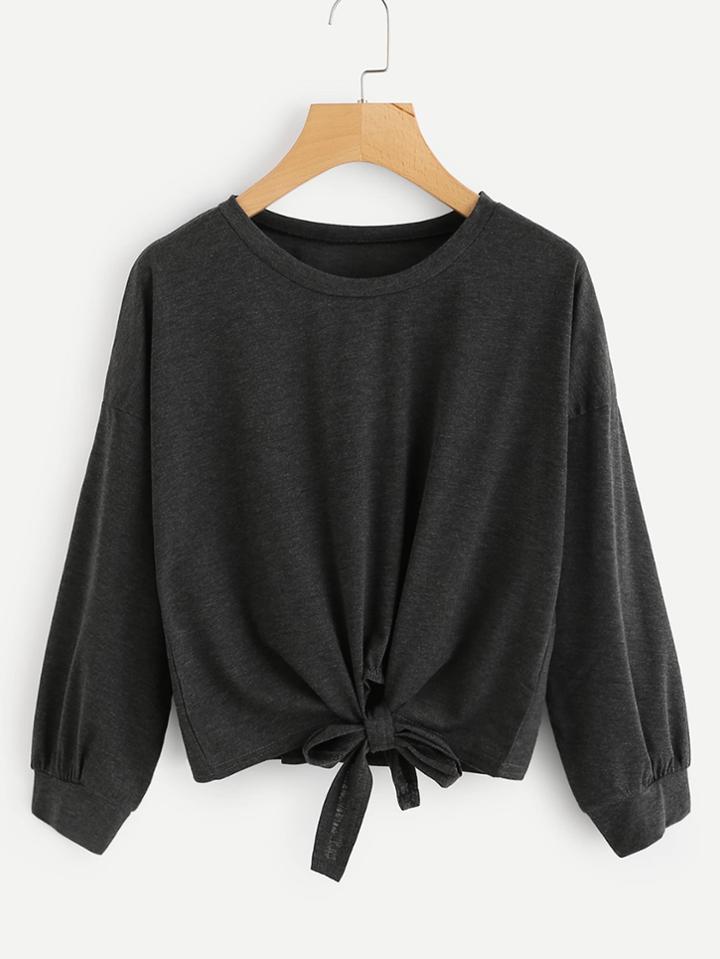 Shein Dropped Shoulder Tie Front T-shirt