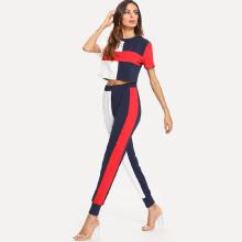 Shein Color Block Crop Tee & Sweatpants Set