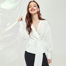 Shein Surplice Neck Lantern Sleeve Top