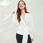 Shein Surplice Neck Lantern Sleeve Top