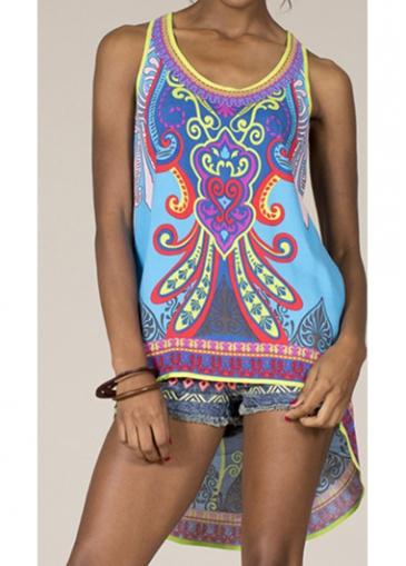 Rosewe Round Neck Racerback Printed Tank Top