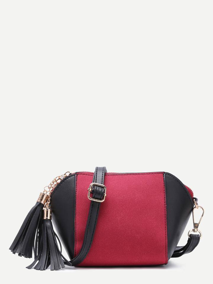 Shein Red Patchwork Leather Tassel Shoulder Bag