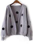 Shein Grey Polka Dot Lantern Sleeve Open Front Sweater Coat