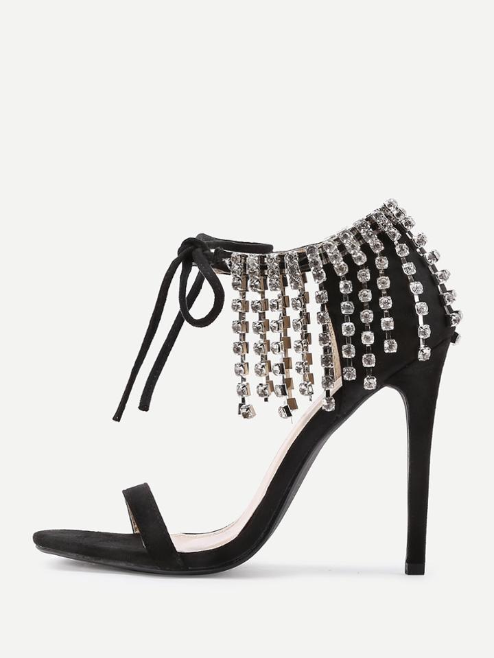 Shein Rhinestone Fringe Cuff Bow Tie Stiletto Sandals