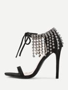 Shein Rhinestone Fringe Cuff Bow Tie Stiletto Sandals