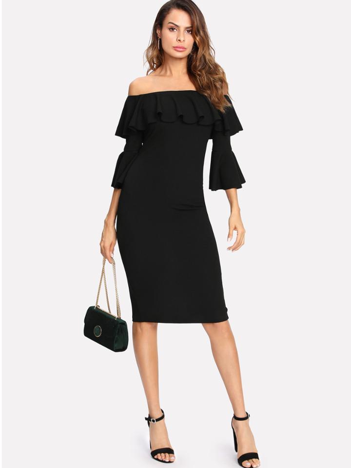 Shein Flounce Layered Neck Slit Back Dress