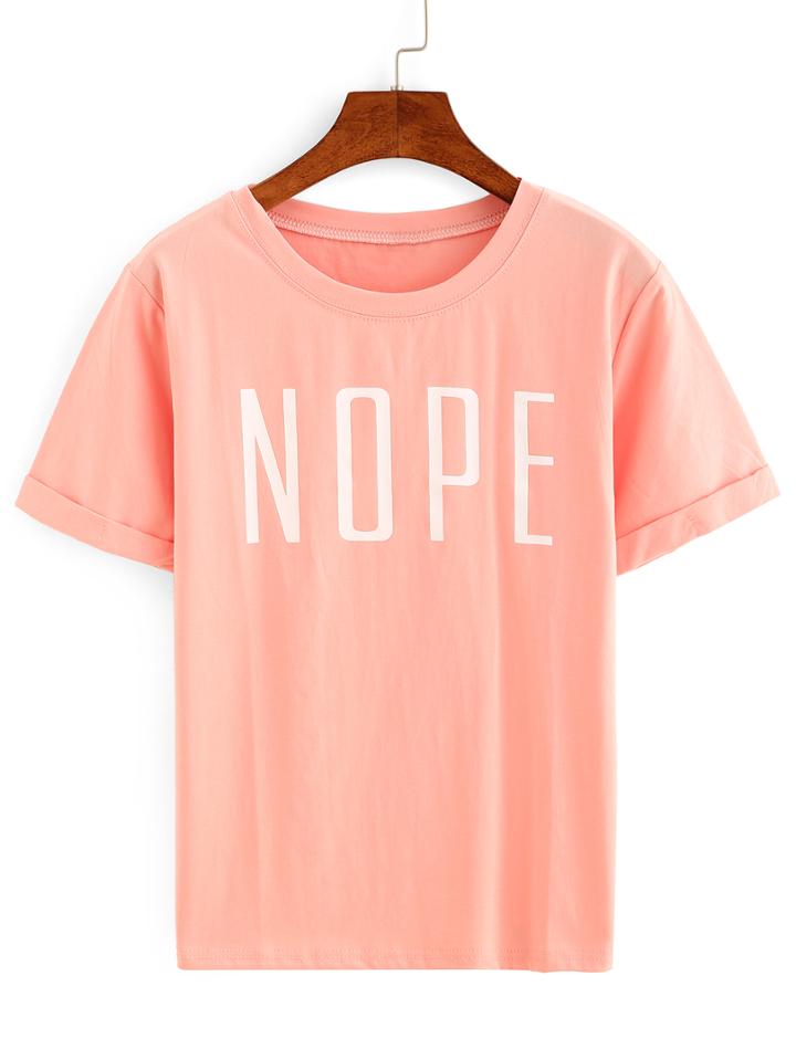 Shein Pink Letters Print T-shirt