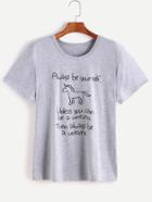 Shein Heather Grey Slogan Print Short Sleeve T-shirt