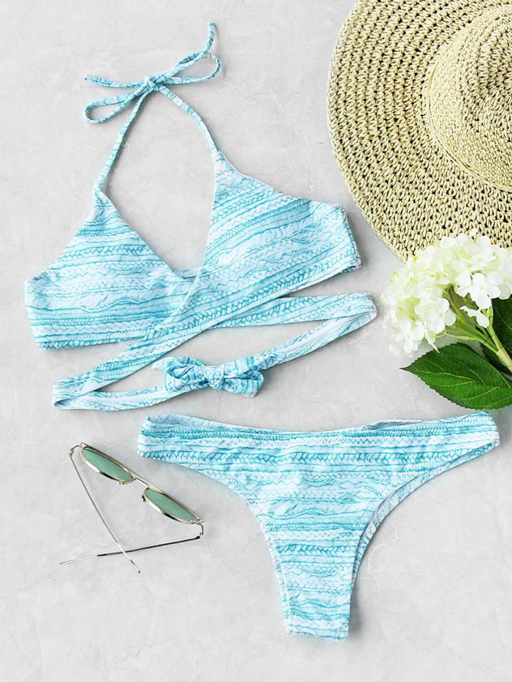 Shein Mixed Print Wrap Bikini Set