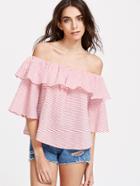Shein Red Striped Off The Shoulder Ruffle Top