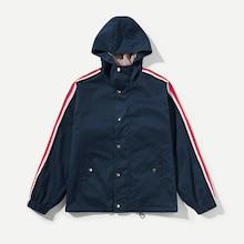 Shein Men Button & Pocket Up Hoodie Striped Coat