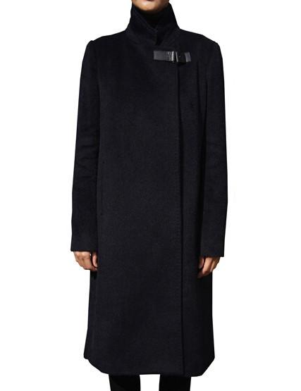 Shein Black Stand Collar Pockets Long Coat