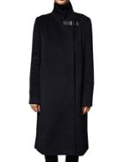 Shein Black Stand Collar Pockets Long Coat