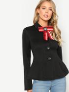 Shein Bow Embellished Button Up Peplum Jacket