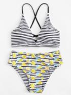 Shein Cross Back Striped Bikini Set