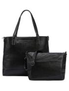 Shein Black Faux Leather Tote With Crossbody Bag