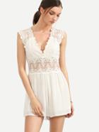 Shein White V Neck Tie Back Crochet Lace Jumpsuit