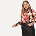 Shein Plus Tie Neck Graphic Print Blouse