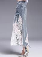 Shein Contrast Lace Denim Skirt