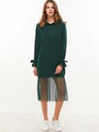 Shein Green Belted Cuff Dotted Mesh Trim Hoodie Dress