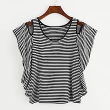 Shein Cold Shoulder Ruffle Striped Tee