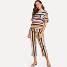 Shein Multi-stripe Tee And Pants