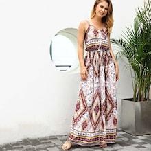 Shein Geometric Print Drawstring Waist Dress