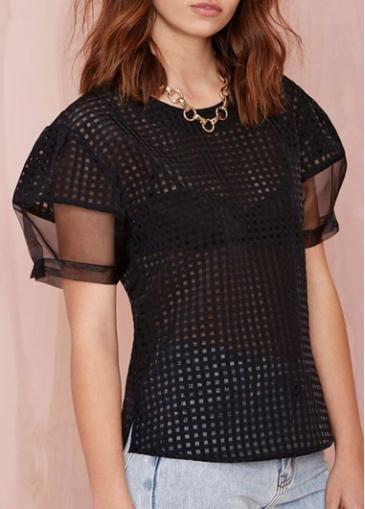 Rosewe Fishnet See Through Mesh Patchwork T Shirt