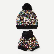 Shein Sequin Knit Hat & Gloves Set 3pcs