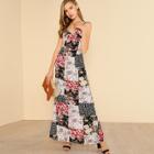 Shein Crisscross Back Floral Patchwork Print Cami Dress