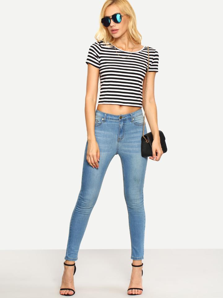 Shein Blue Slim Pocket Denim Pants
