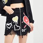 Shein Letter And Heart Print Ripped Skirt