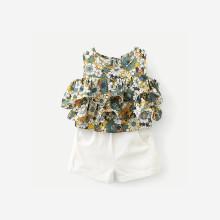 Shein Girls Ruffle Layered Florals Blouse With Shorts