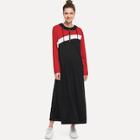 Shein Color-block Zip Front Longline Hooded Dress