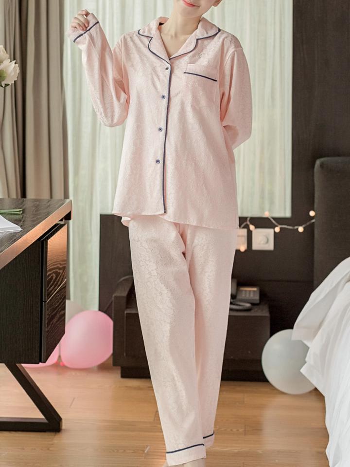 Shein Contrast Binding Lace Shirt & Pants Pj Set