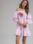 Shein Bardot Embroidered Patches Tiered Sleeve Frill Hem Dress
