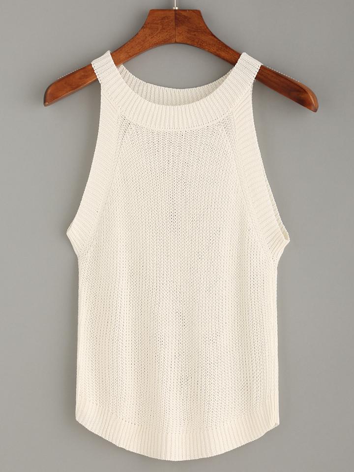Shein White Halter Neck Knitted Top