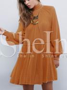 Shein Brown Long Sleeve High Neck Casual Dress