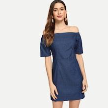 Shein Off Shoulder Denim Dress