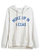 Shein Grey Slogan Print Slit Side High Low Hooded Sweatshirt