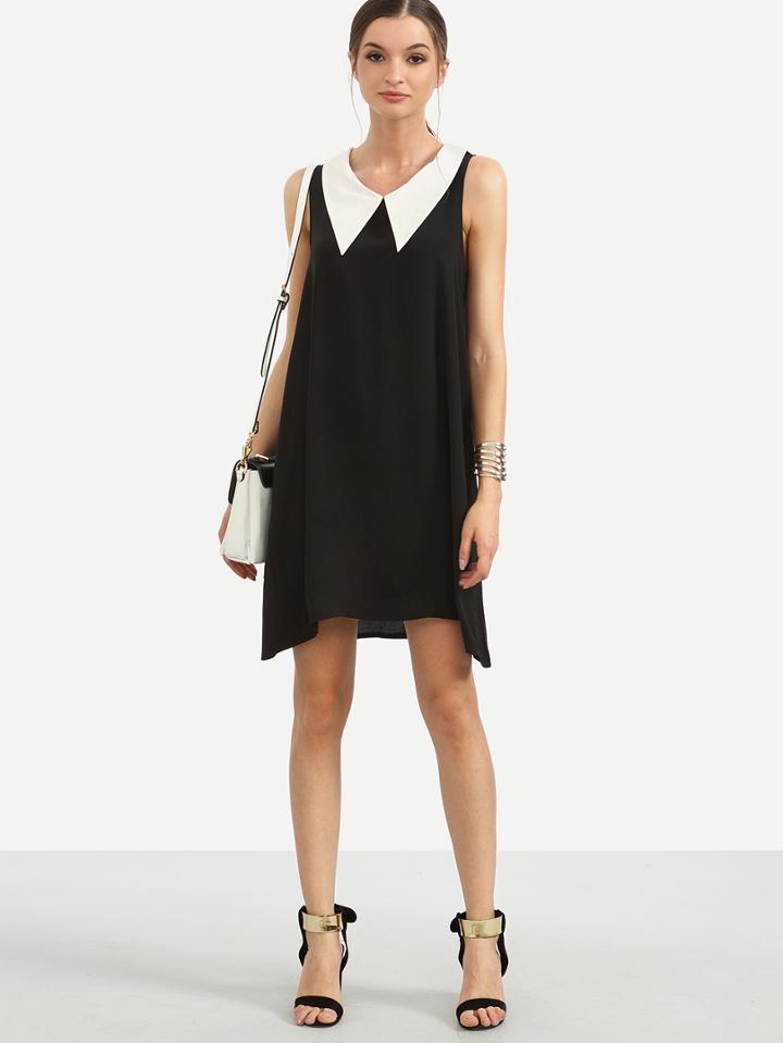 Shein Black Contrast Collar Sleeveless Swing Dress