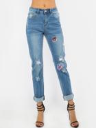 Shein Blue Ripped With Badge Long Denim Pants
