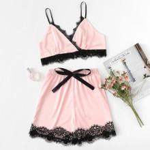 Shein Contrast Lace Trim Cami With Shorts