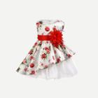 Shein Girls Floral Print Bow Tie Asymmetrical Dress